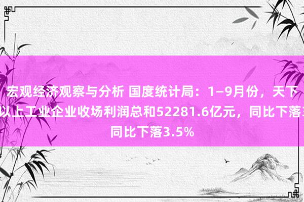 宏观经济观察与分析 国度统计局：1—9月份，天下鸿沟以上工业企业收场利润总和52281.6亿元，同比下落3.5%